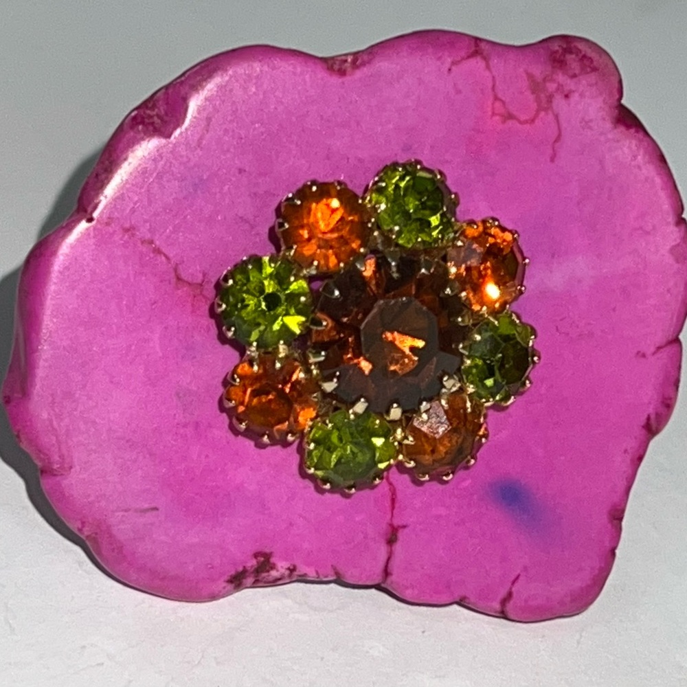 Chunky Freeform Slab Statement HUGE RING Pink Fashion glam fun stone gem rock